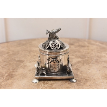 Szkatuła Myśliwska Bażant - Srebro 84 - Cukiernica Żydowska Antyczna